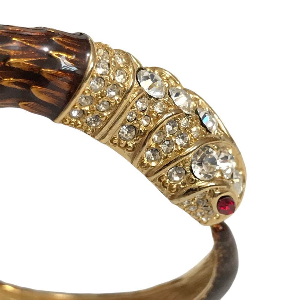 Kenneth Lane KJL Snake Hinged Bracelet Clear Crystal Paved Red Eyes Enamel Body - Picture 8 of 8
